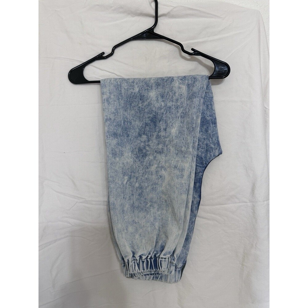 S.O.N.G. Acid Wash grunge Drawstring Women's Denim Jeans Light Blue Elastic Wst - Picture 4 of 8